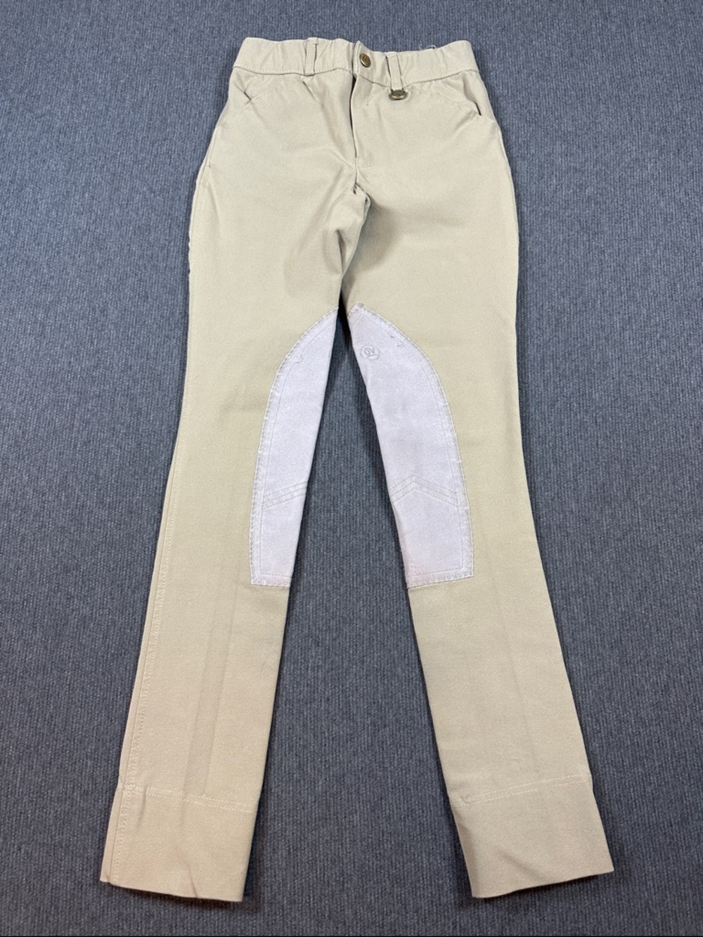 Ovation Breeches Youth 14 Equestrian Horse Riding Pants Khaki Tan Patches